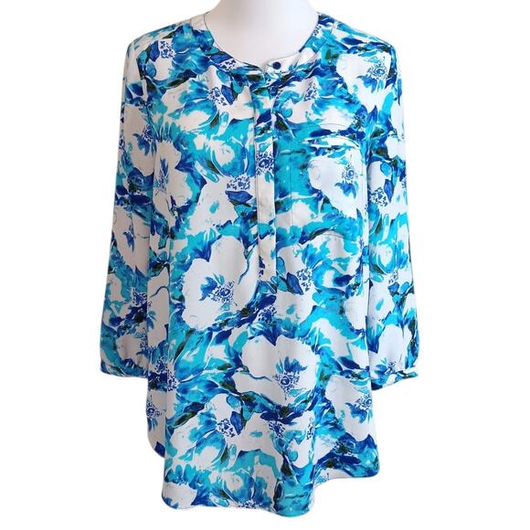 NYDJ Blouse Top S Floral Pleats Popover Dressy Career Office Event Colorful - Picture 5 of 11